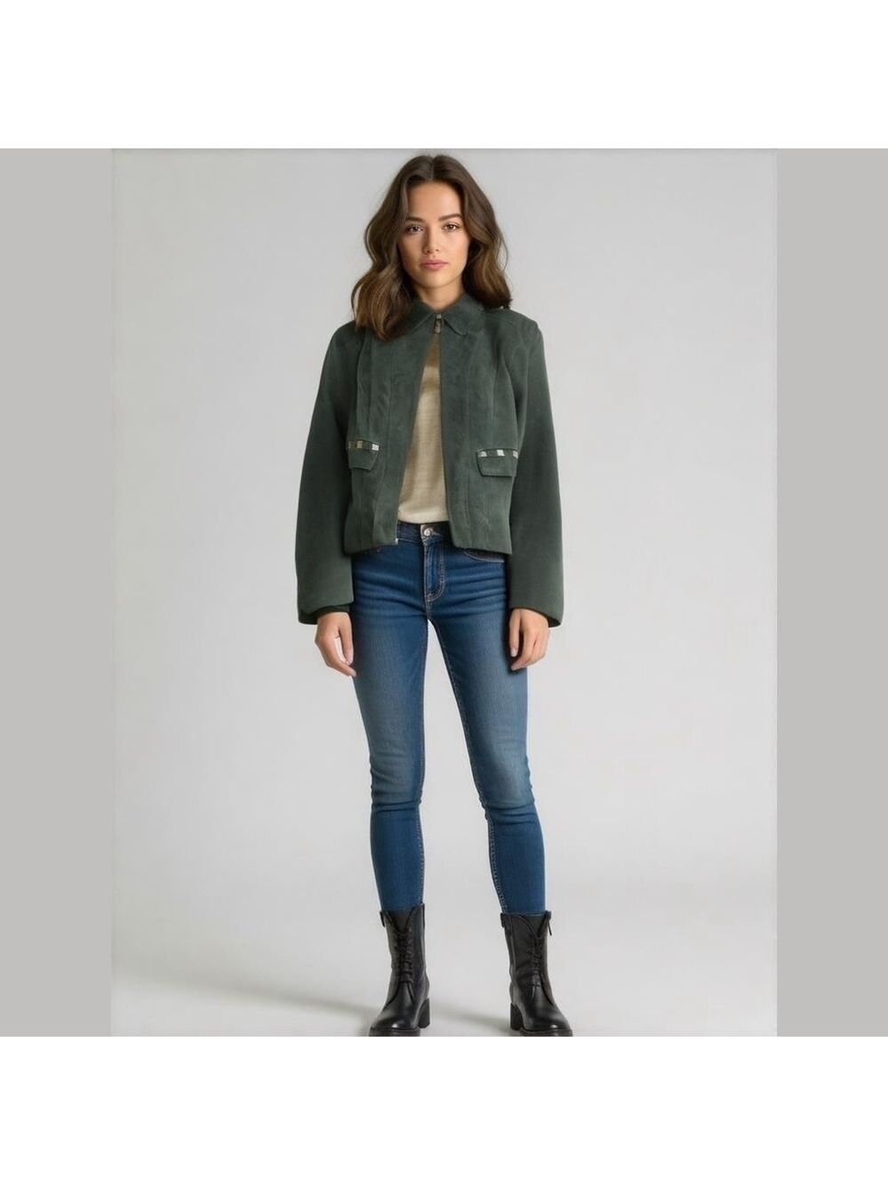 MONTANACO WOMEN'S GENUINE LEATHER (SUEDE) DARK GREEN ZIP-UP JACKET SIZE SMALL